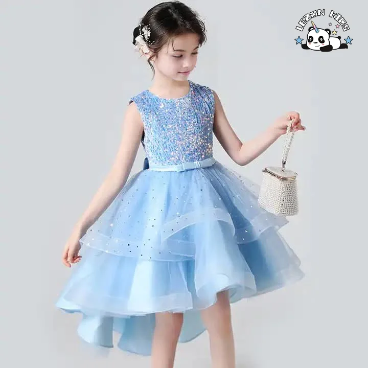 LEZONKIDS - Angel Dress Girls Wedding Dress Elegant Photos Long Sleeves Bow for Children 2-14 Year Old Girl
